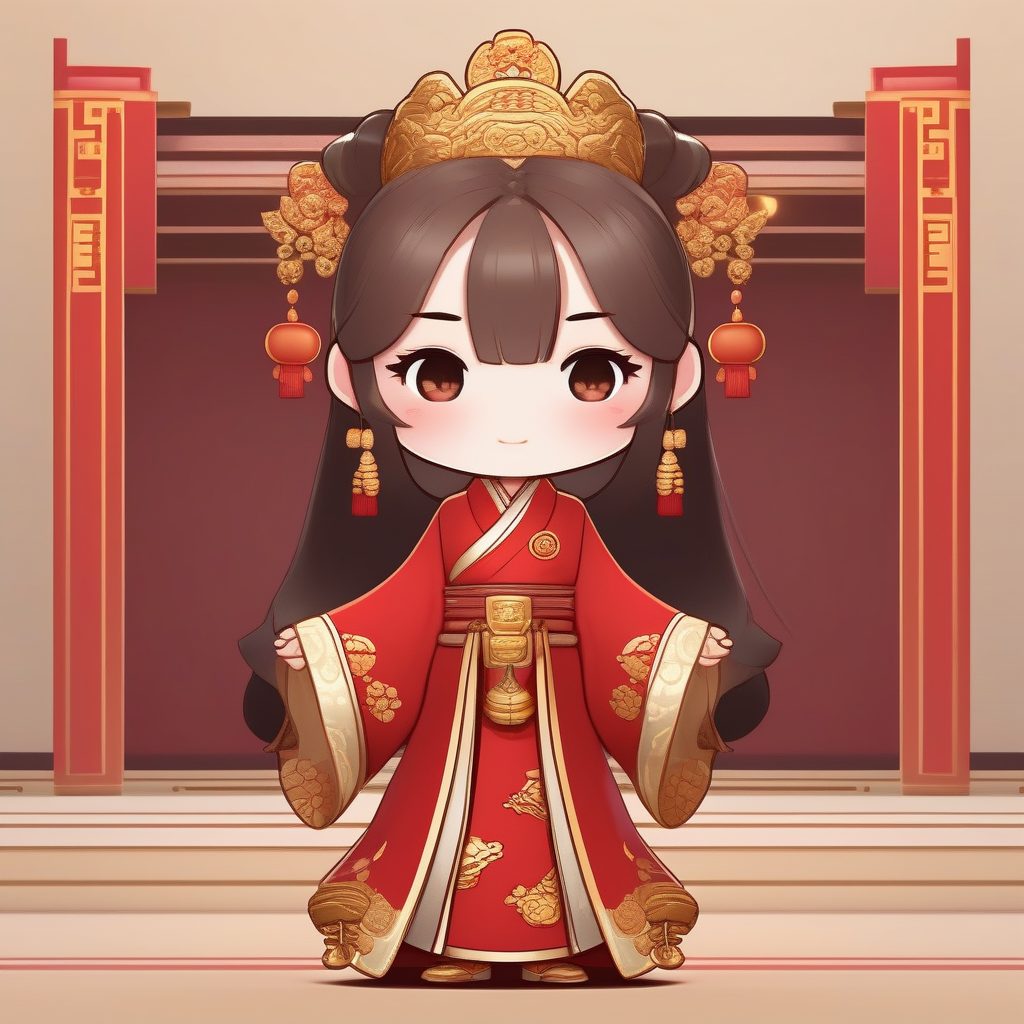 SD必备：华丽Q版古风宫廷贵族头像提示词，精致头饰与高饱和度细节生成