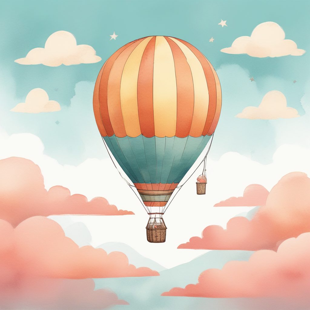 SD出图超稳：极简热气球手绘插画，天空背景，梦幻又治愈