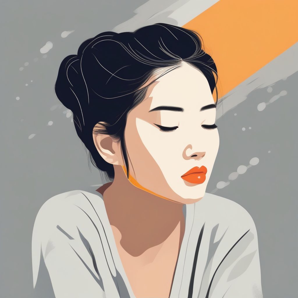 SD出图技巧：亚洲女孩闭眼沉思，极简纯色背景情绪表达