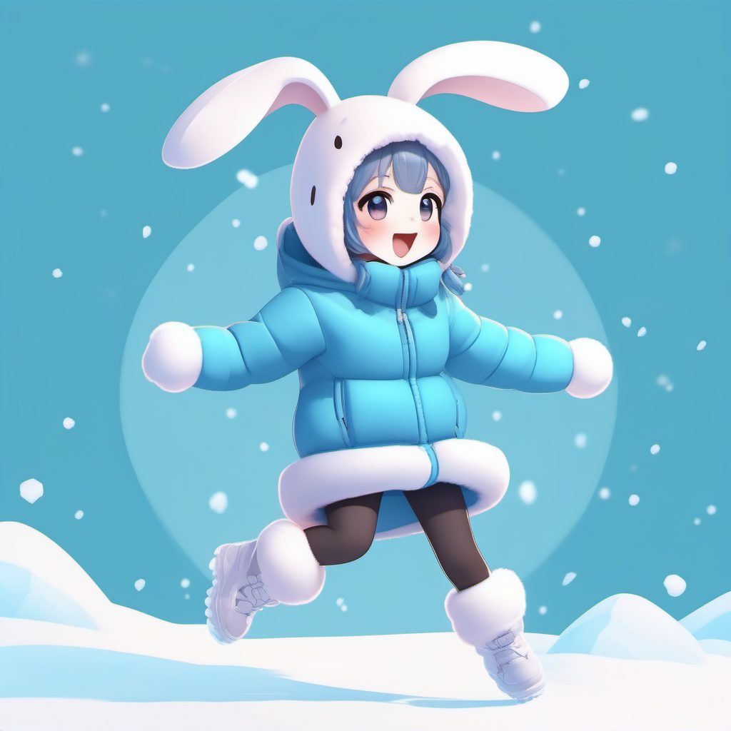Midjourney/SD冬雪兔女郎提示词:可爱Q版动态跳跃姿势图