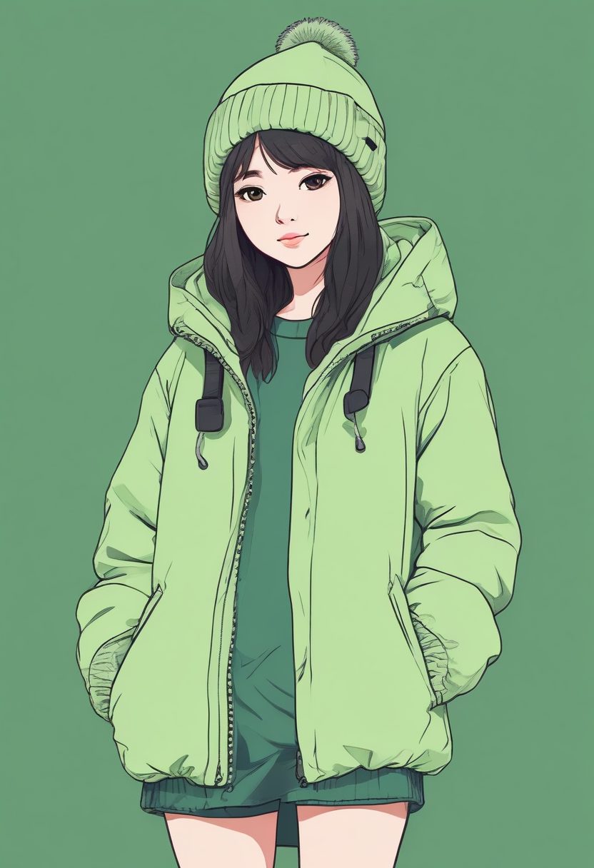 🎨SD高分！绝美Macaron绿极简风日系少女线稿，全身壁纸素材分享！