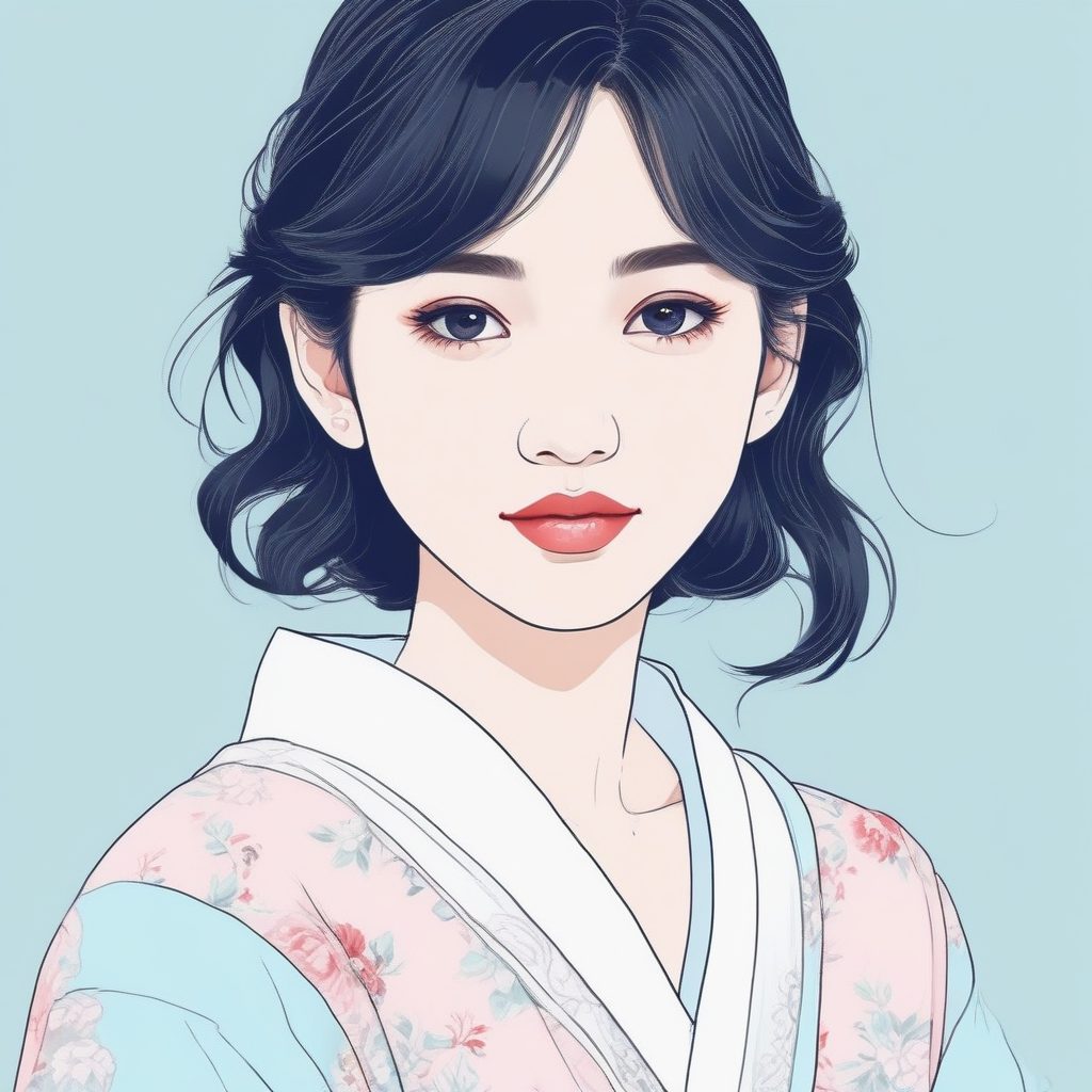 Midjourney高级技巧:生成极简日系少女的透明感粉蓝插画