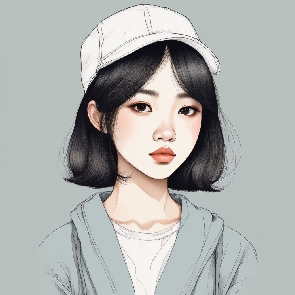 SD提示词：侘寂风日系少女插画，高级灰色调，纸张纹理细节特写