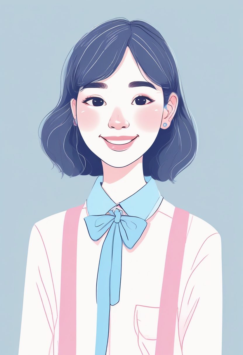 MJ/SD提示词：粉蓝时尚少女，极致Minimalism手绘插画风