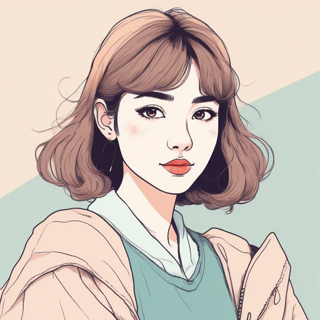 SD提示词：复古胶片感极简少女头像，Cel Shading低饱和配色