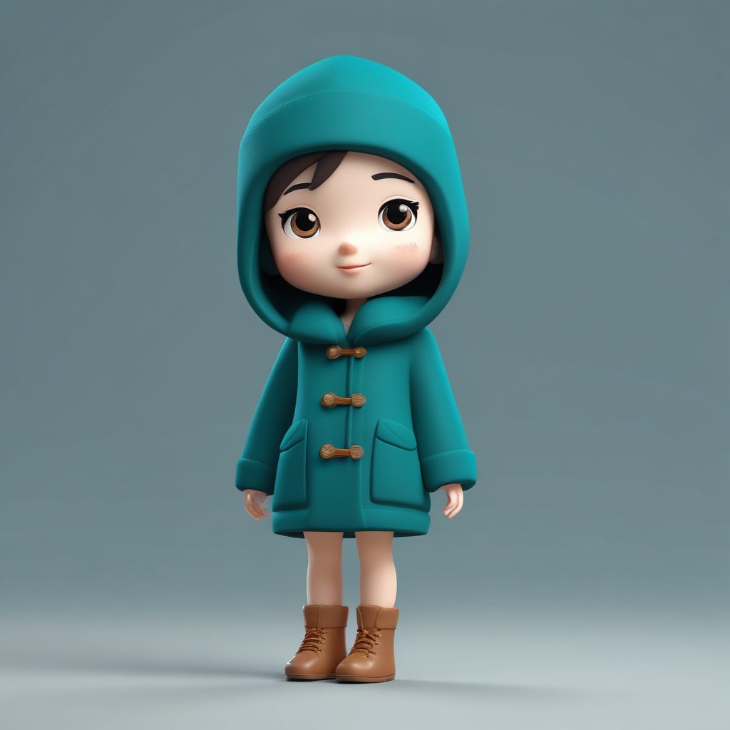 SD提示词：复古羊毛大衣Q版女孩敬礼动作，高级感深青色背景