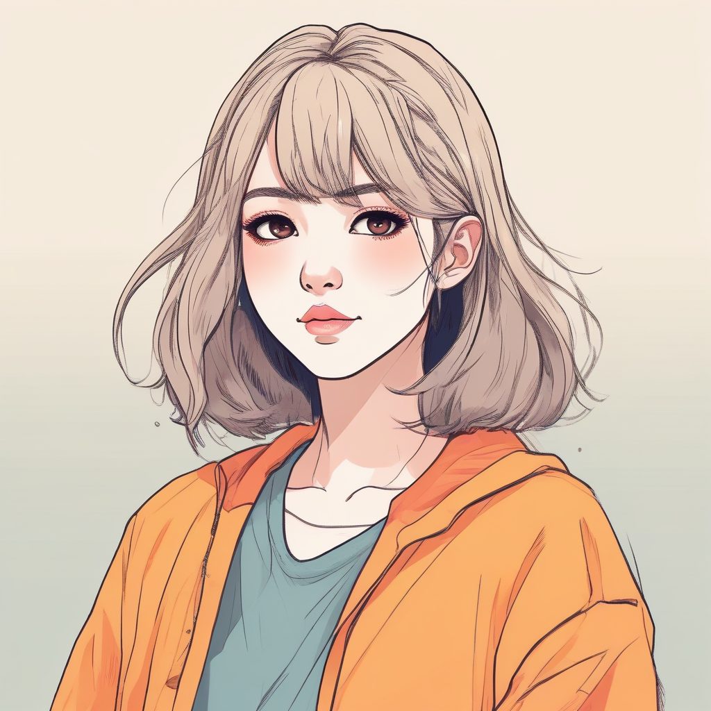 SD提示词：高饱和撞色！极简线条插画，彩色铅笔艺术感头像