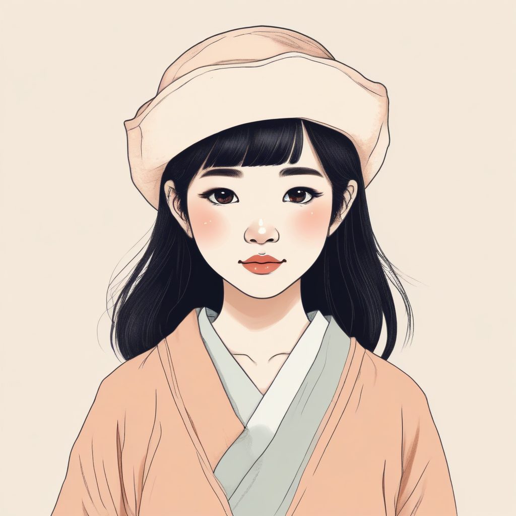 SD提示词：简约日常系手绘插画，颗粒感线稿头像，温暖治愈奶油风