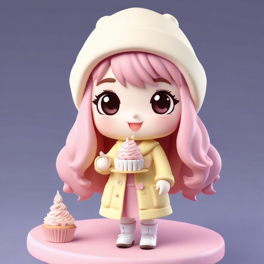 SD提示词：萌系冬日甜点造型！C4D黏土风Q版少女，享受美食