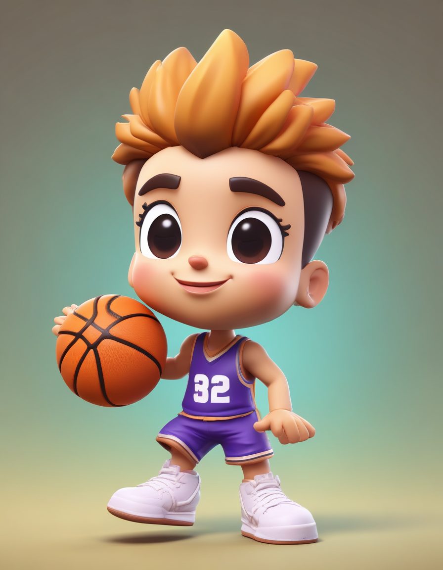 SD提示词:Q版篮球手扣篮动作,C4D渲染,运动风盲盒IP素材