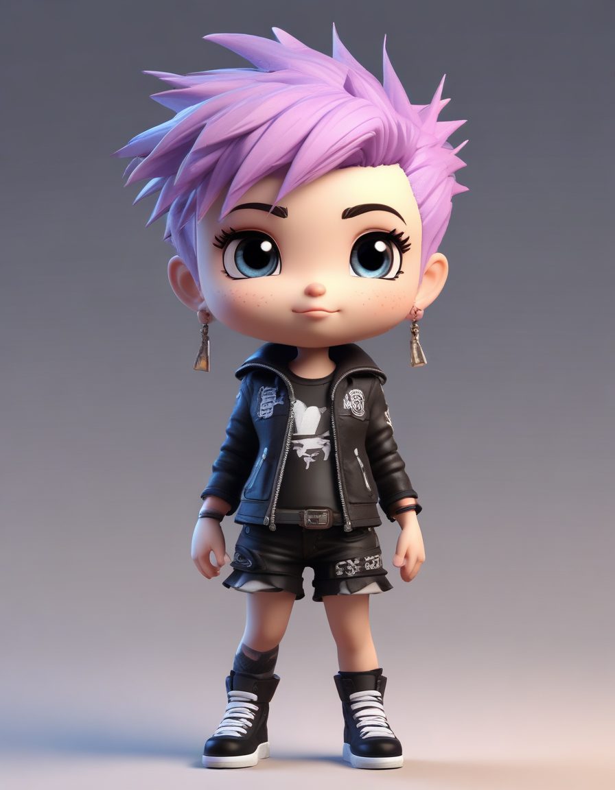 SD提示词：Q版朋克少女摇滚动作，Octane渲染，高燃盲盒手办风