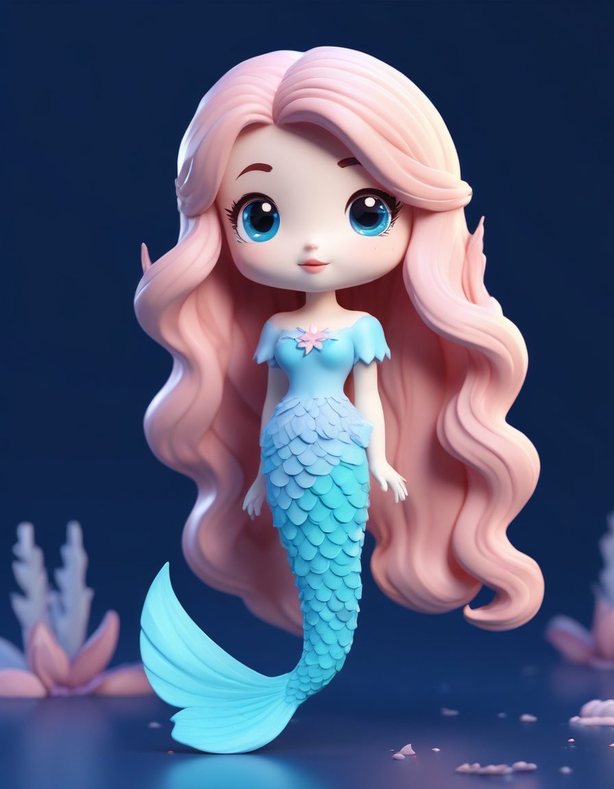 SD提示词:Q版小美人鱼!海洋盲盒IP,ray tracing梦幻光影,太美了