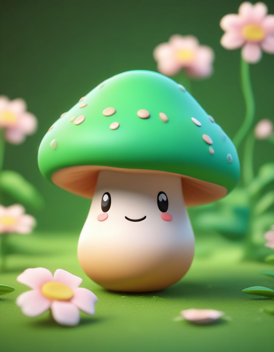 SD提示词:Q版小蘑菇!治愈系森林盲盒,黏土质感太软萌了