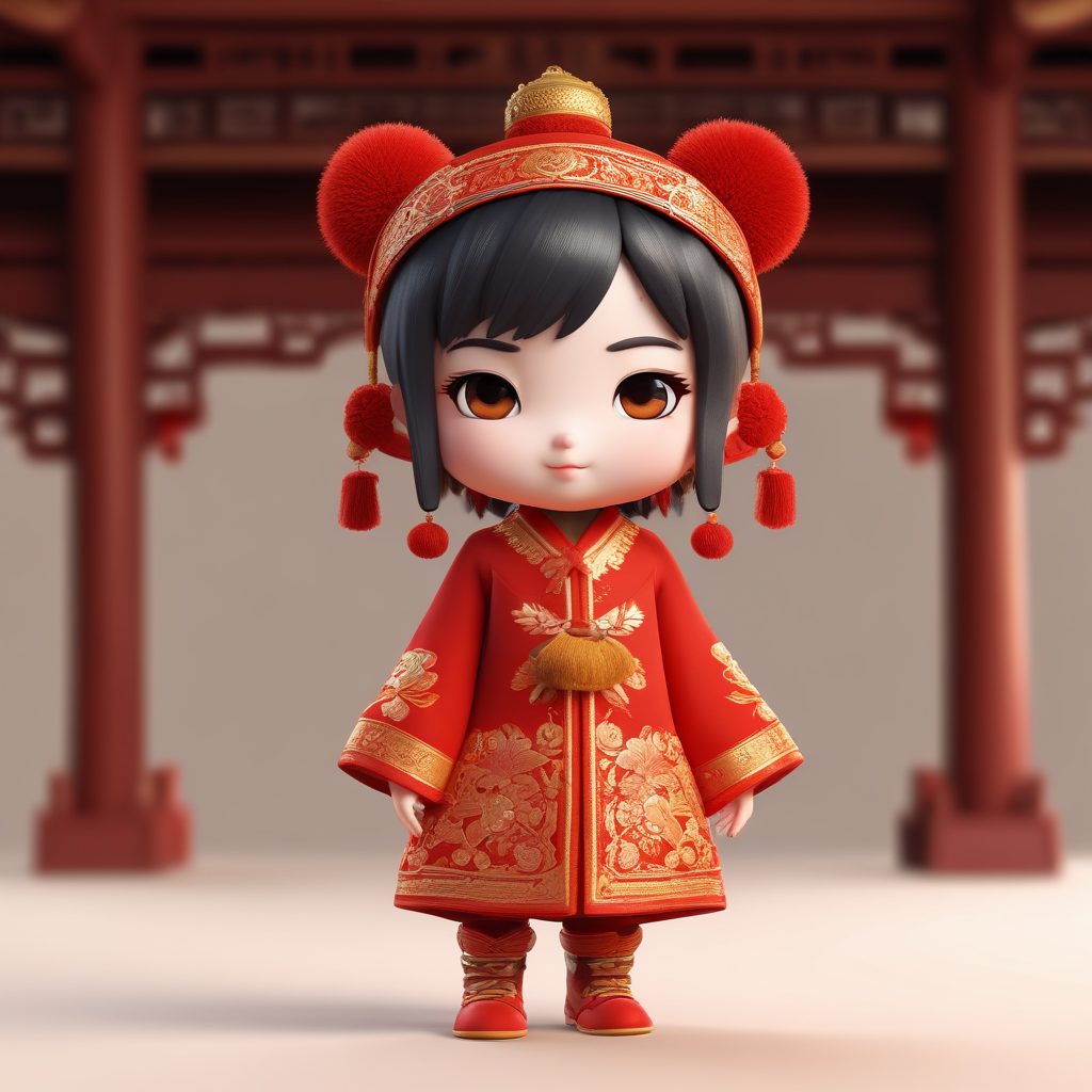 SD提示词：Q版中国风冬装女孩！精致黏土质感全身像