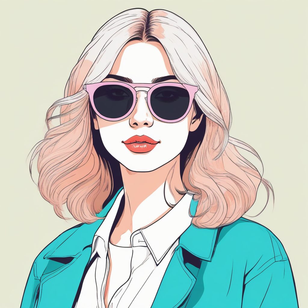 SD提示词：时尚墨镜少女极简头像，线条冷感配色高级公式