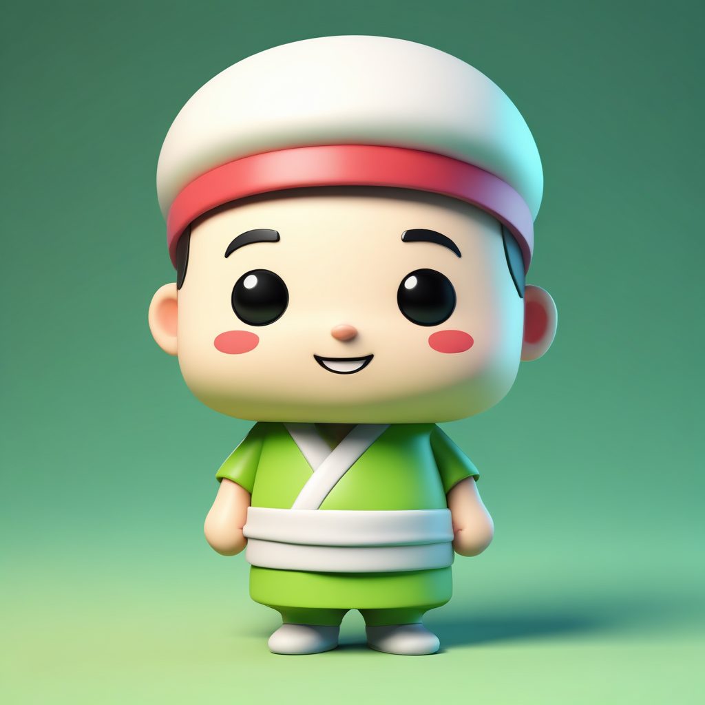 SD提示词：食物拟人化！超萌Q版寿司大厨，C4D黏土风全身像