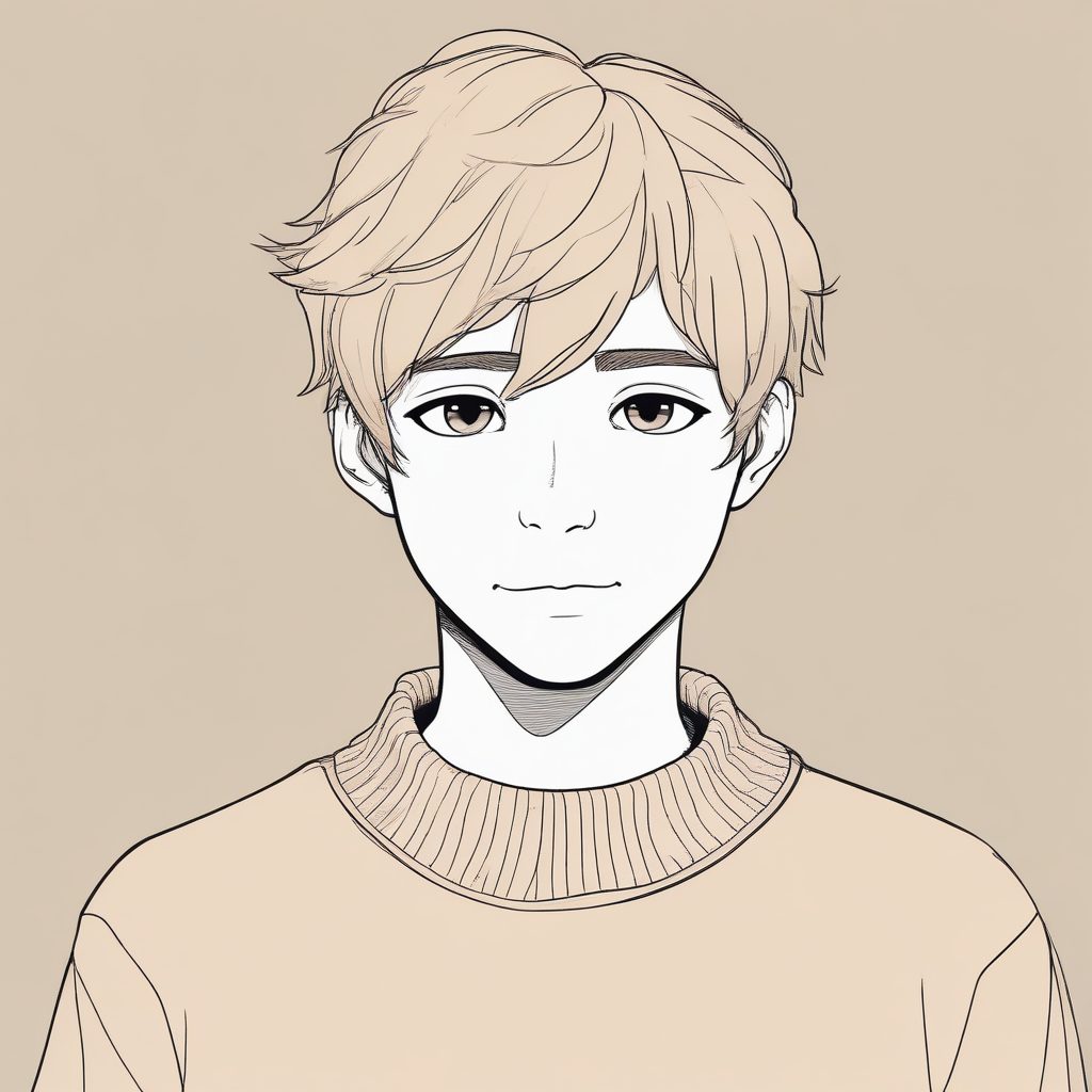 SD提示词：温柔至极！米色系极简线条手绘插画，日系暖男肖像，出图模板