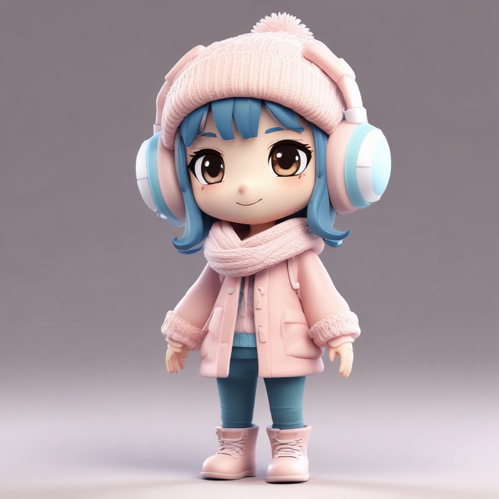 SD提示词：元气满满！3D渲染Q版少女，冬日耳罩表情包神器