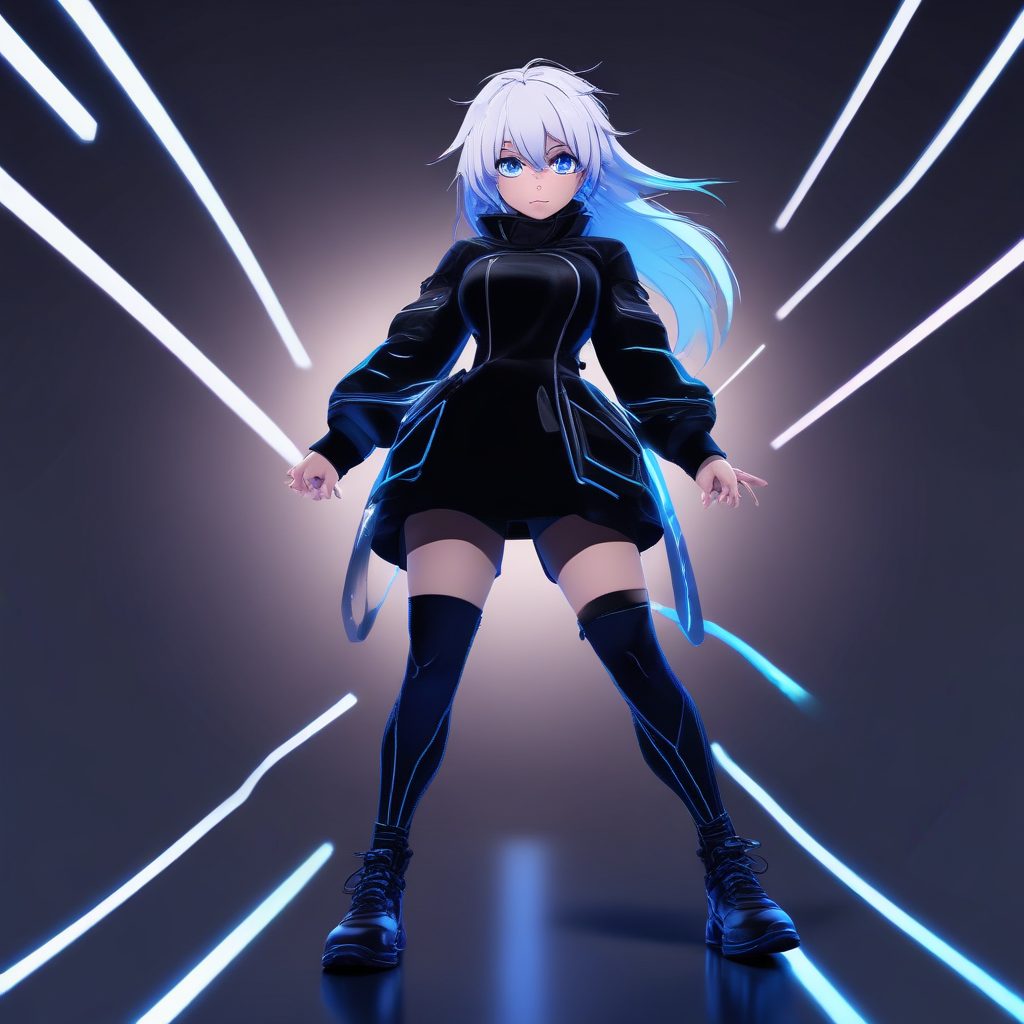 未来科技感Q版潮流女孩:赛博朋克风全身照提示词与极简背景设置