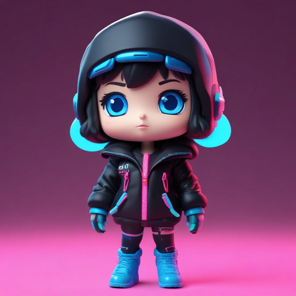 赛博朋克风冬季：金属细节羽绒服Q版女孩C4D未来感渲染