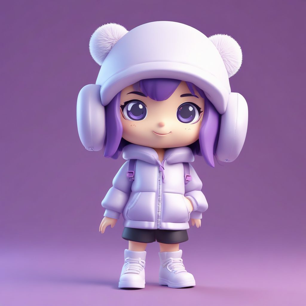 Y2K复古潮流：毛绒渔夫帽Q版女孩短款羽绒背心C4D渲染