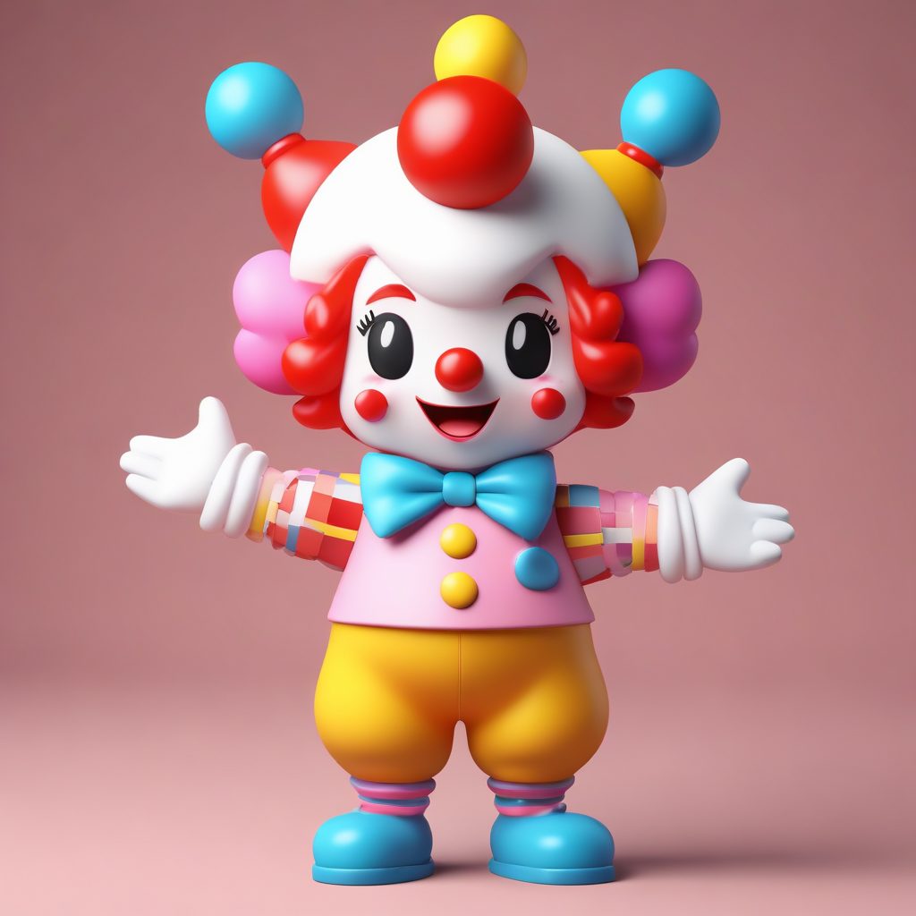 C4D Q版小丑：单手倒立的杂耍动态姿势与滑稽表情