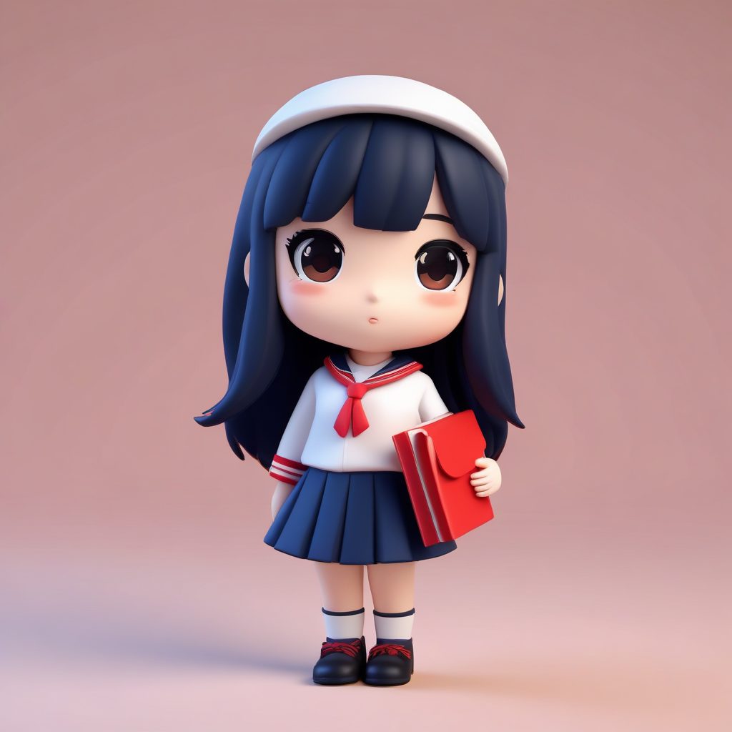3D盲盒Q版水手服校服女孩AI绘画Prompt：羞涩与全身站姿