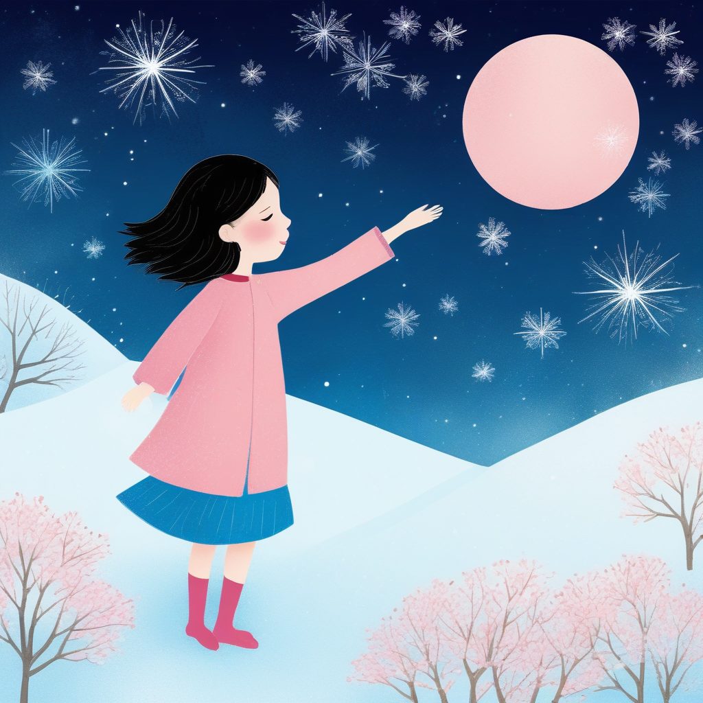 软萌治愈系:日系女孩与雪花,粉蓝冬季主题AI画法