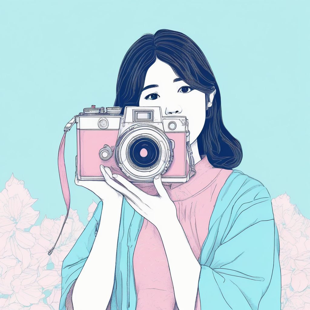 AI绘画教程：手拿复古相机的日系女孩软萌线稿秘诀