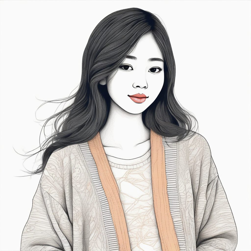 高质感AI绘画:日系针织开衫女孩的粉蓝软萌线稿教程