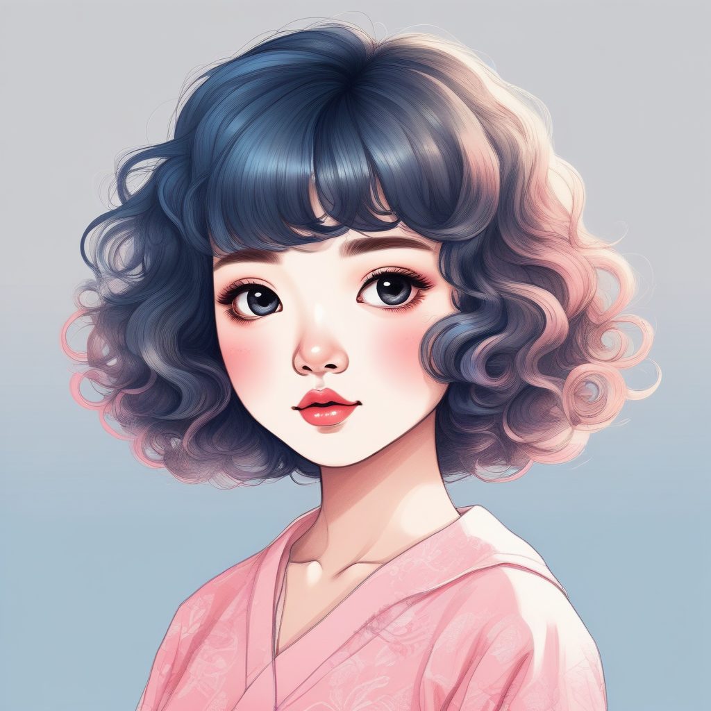 极简线条美学:AI生成日系女孩与蓬松卷发的软萌造型