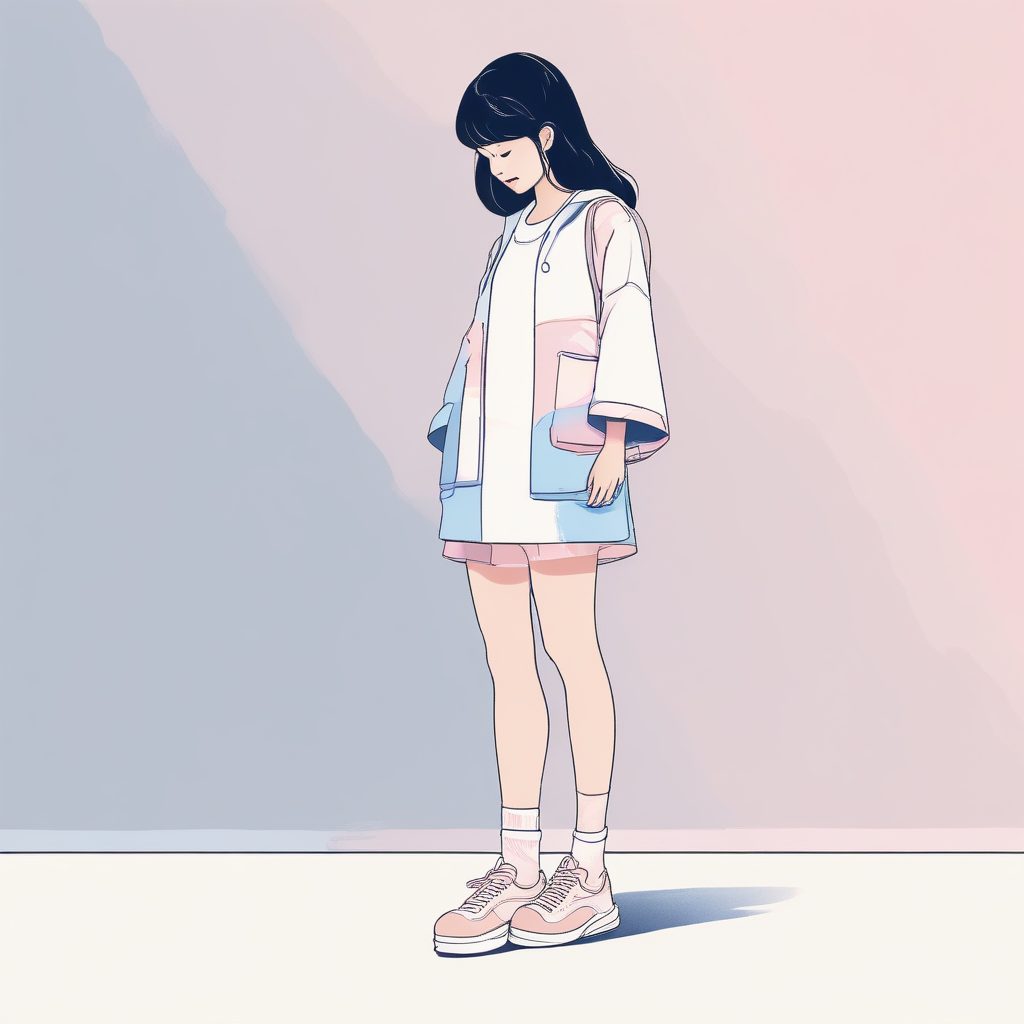 极简线条如何画鞋:AI生成日系女孩的粉蓝厚底鞋穿搭