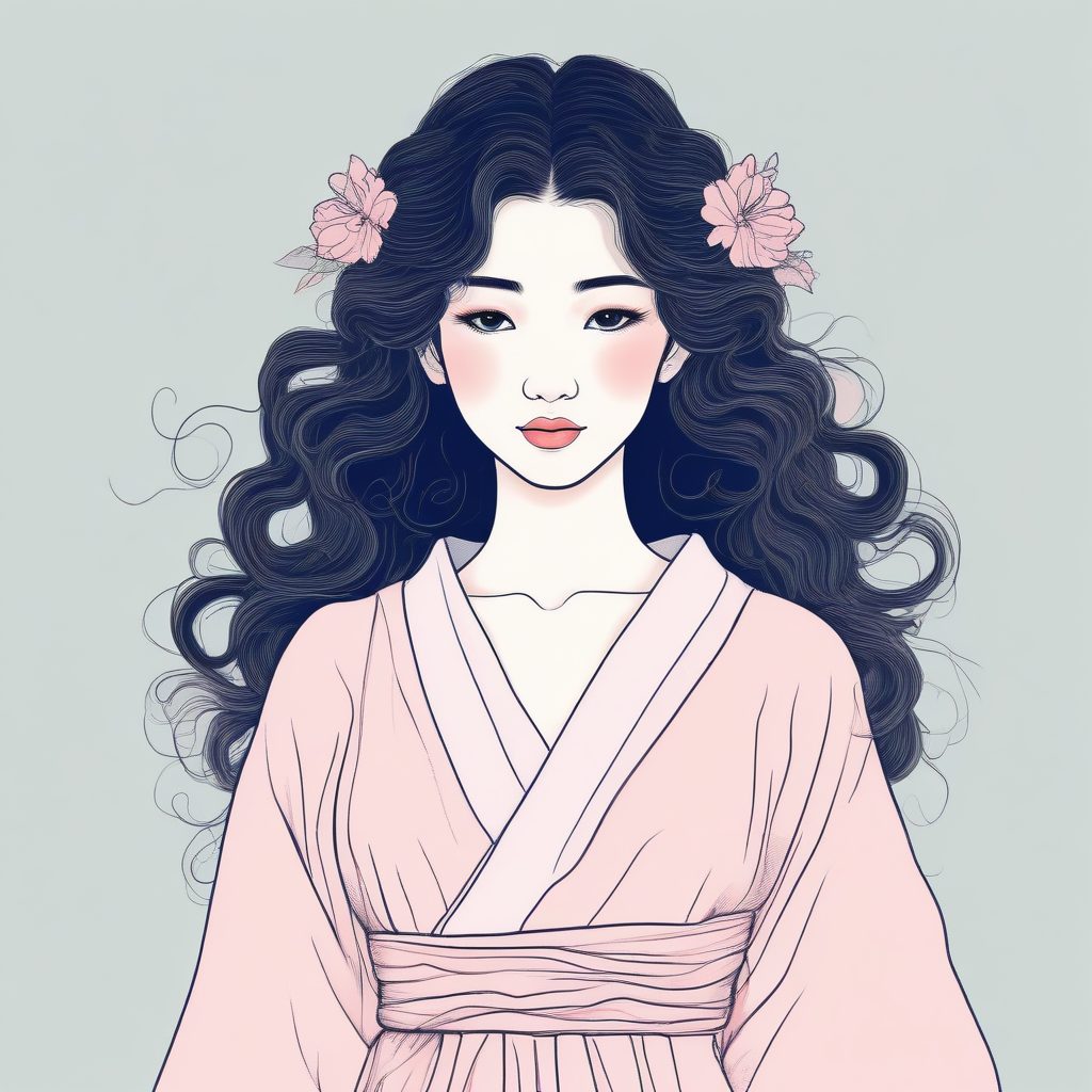 AI手绘技巧:如何生成粉蓝色系极简日系少女的卷发造型