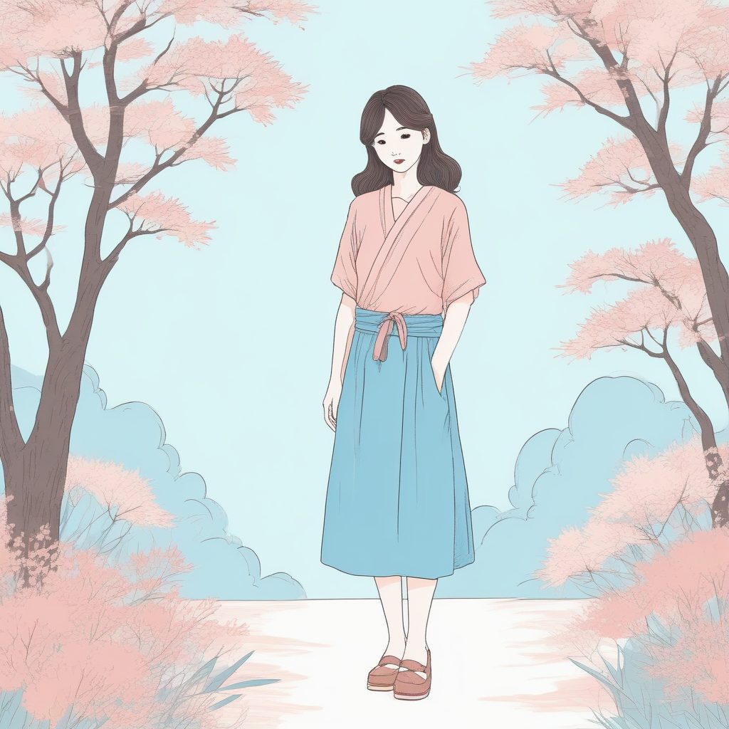极简日系甜美风：AI生成日系女孩粉蓝穿搭