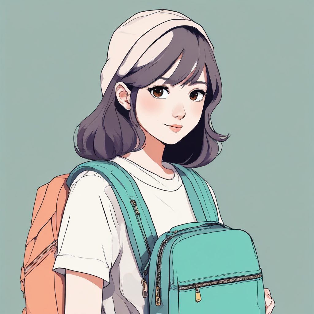 简约通勤风：背着极简背包的二次元少女头像与纯色背景AI指令