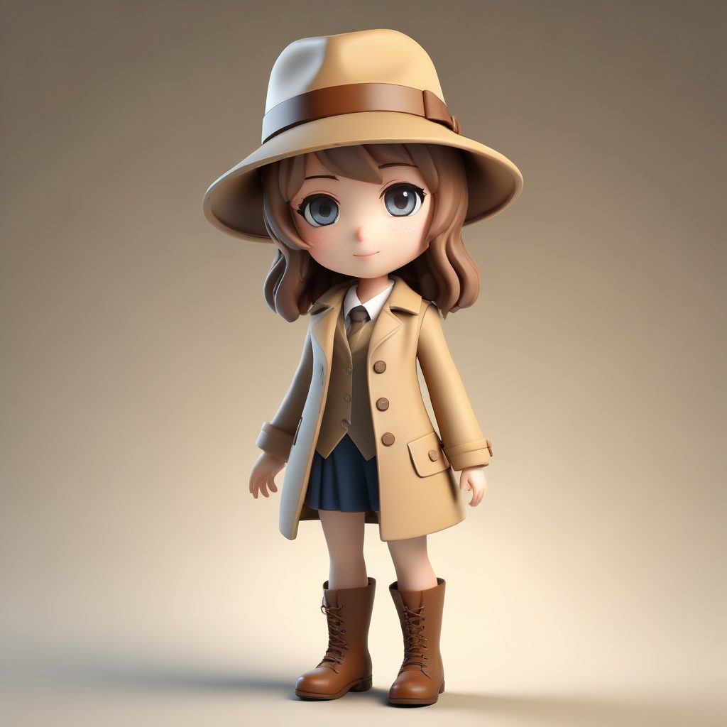 侦探Q版人设AI绘画: 放大镜与风衣女孩3D渲染技巧