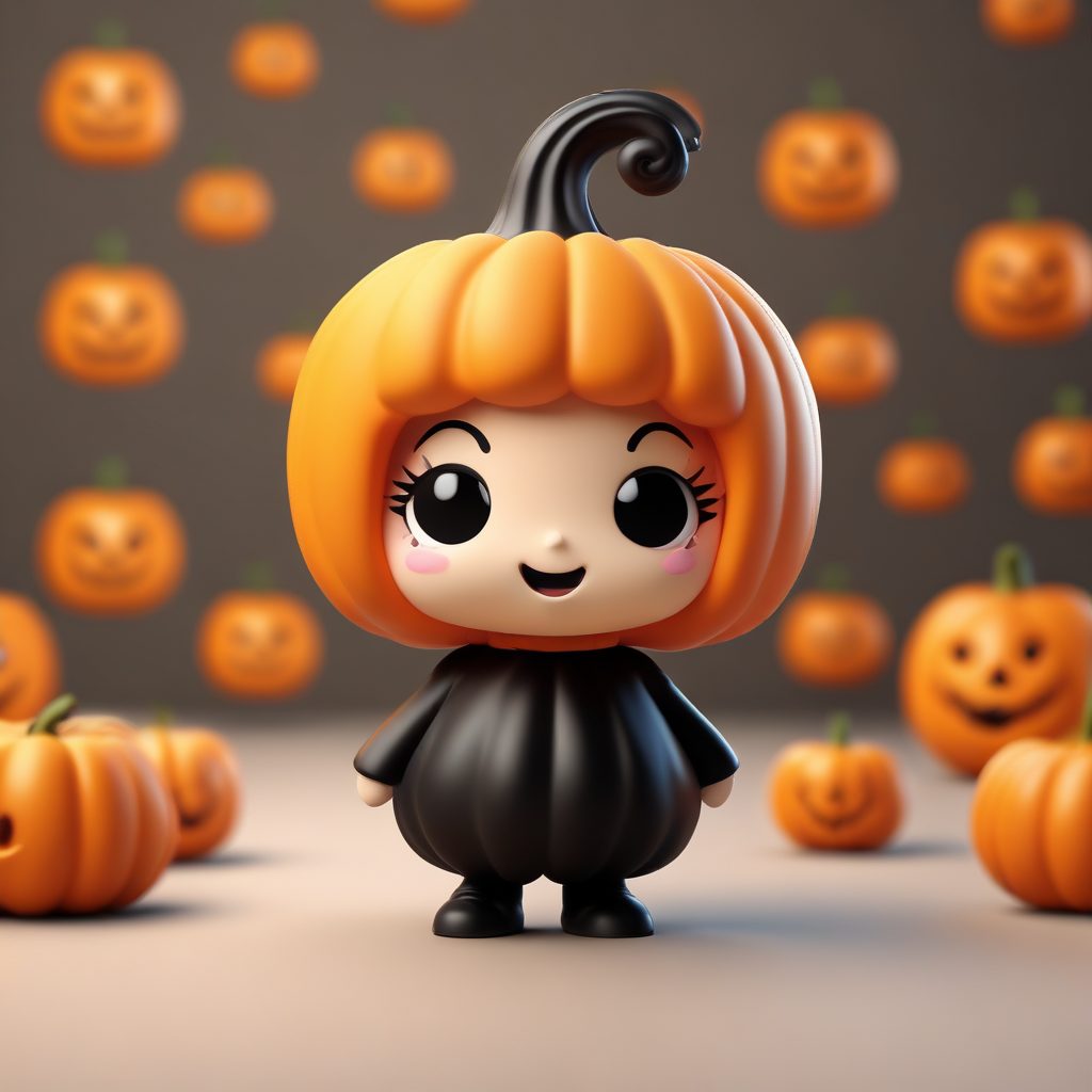 万圣节搞怪!Q版小人穿着南瓜服吓人的调皮表情动作AI图