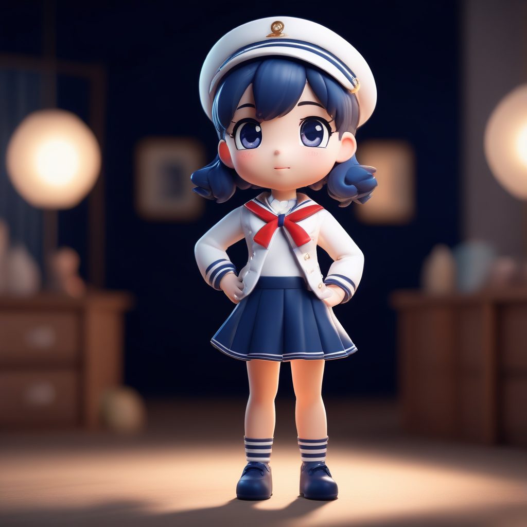水手服Q版插画: 敬礼动态姿势与’元气满满’的可爱表情