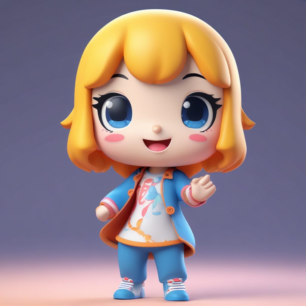 复古90年代Q版插画: 夸张胜利手势与自信鬼脸AI生成