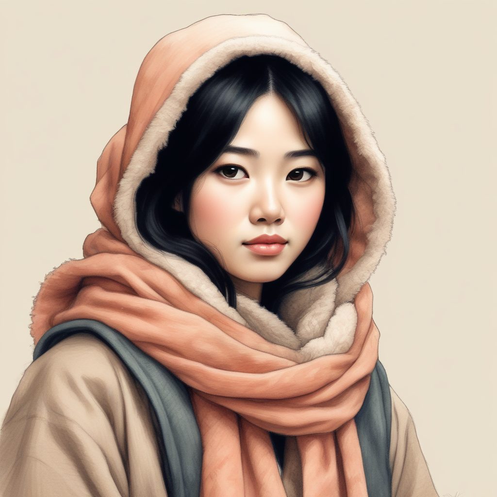 毛茸茸围巾:AI绘制冬日治愈系日系少女肖像