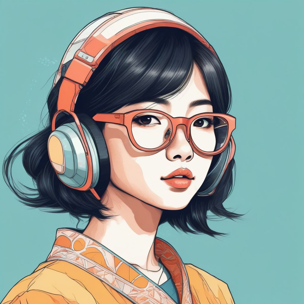 日系科技眼镜:AI生成未来感可爱少女肖像(纯色背景突出细节)