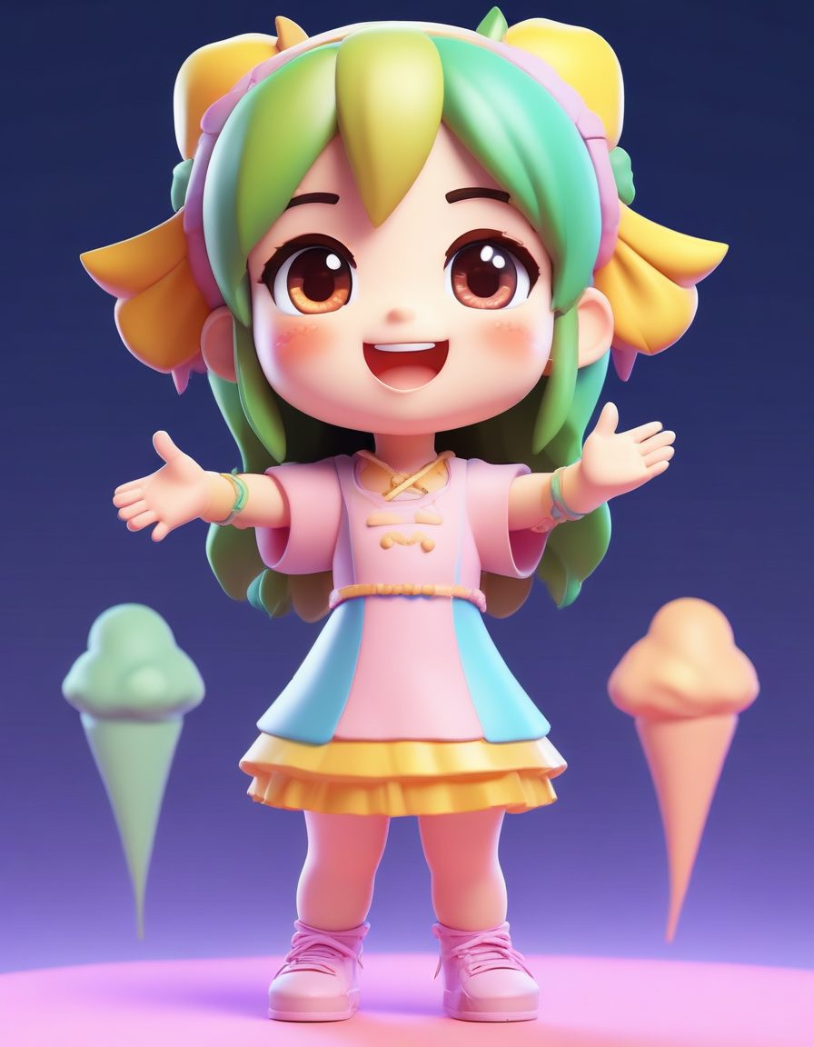 超好出图:Q版元气少女举手欢呼,C4D盲盒感,氛围感壁纸速收!