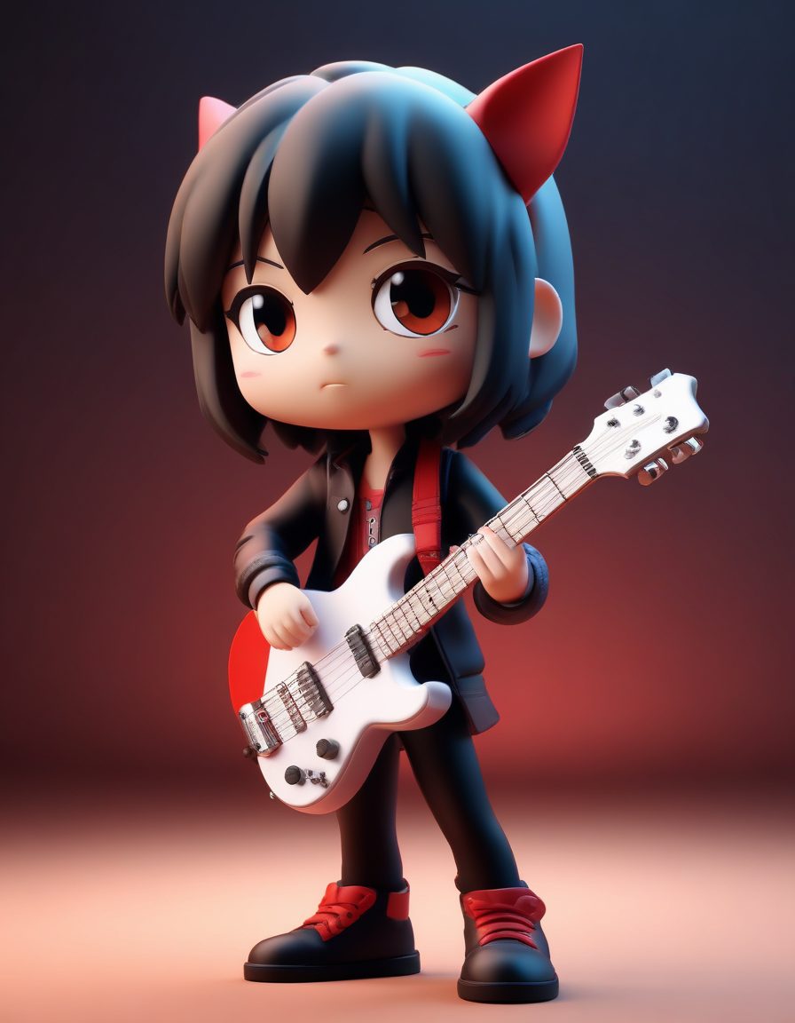 🎸乐队主唱Q版!拿着迷你吉他的全身像,激情表情,C4D黏土质感!
