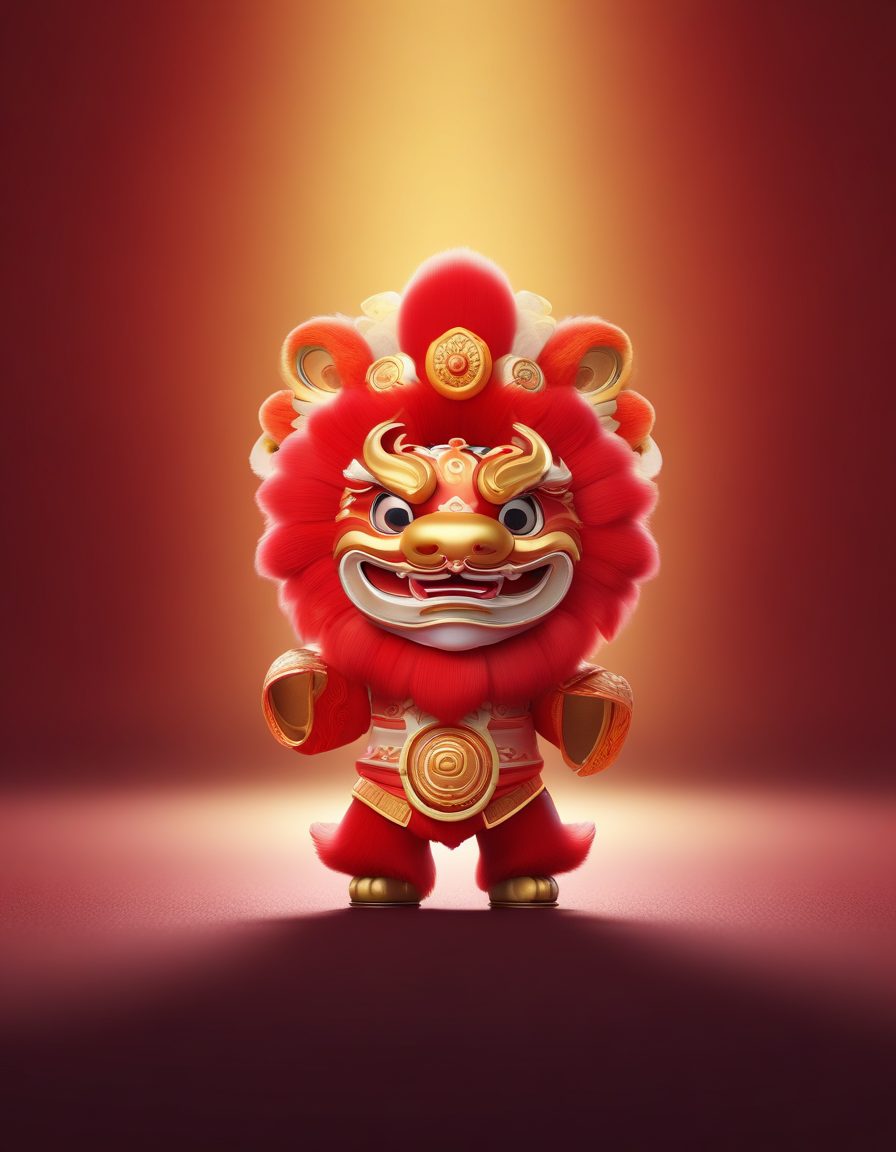 🐉东方舞狮！传统文化Q版手办，高细节C4D粘土提示词