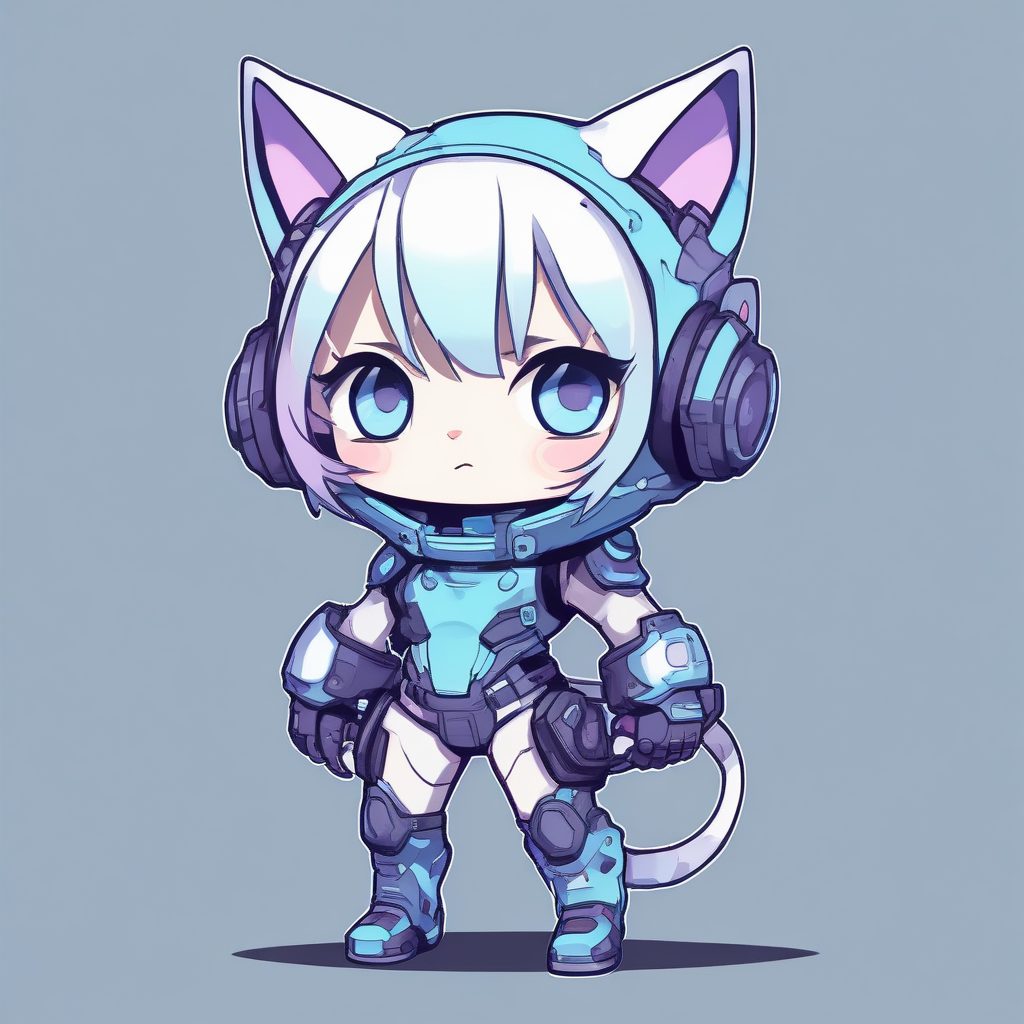 🎮赛博朋克猫耳少女！高冷配色Q版人设提示词，酷飒风壁纸