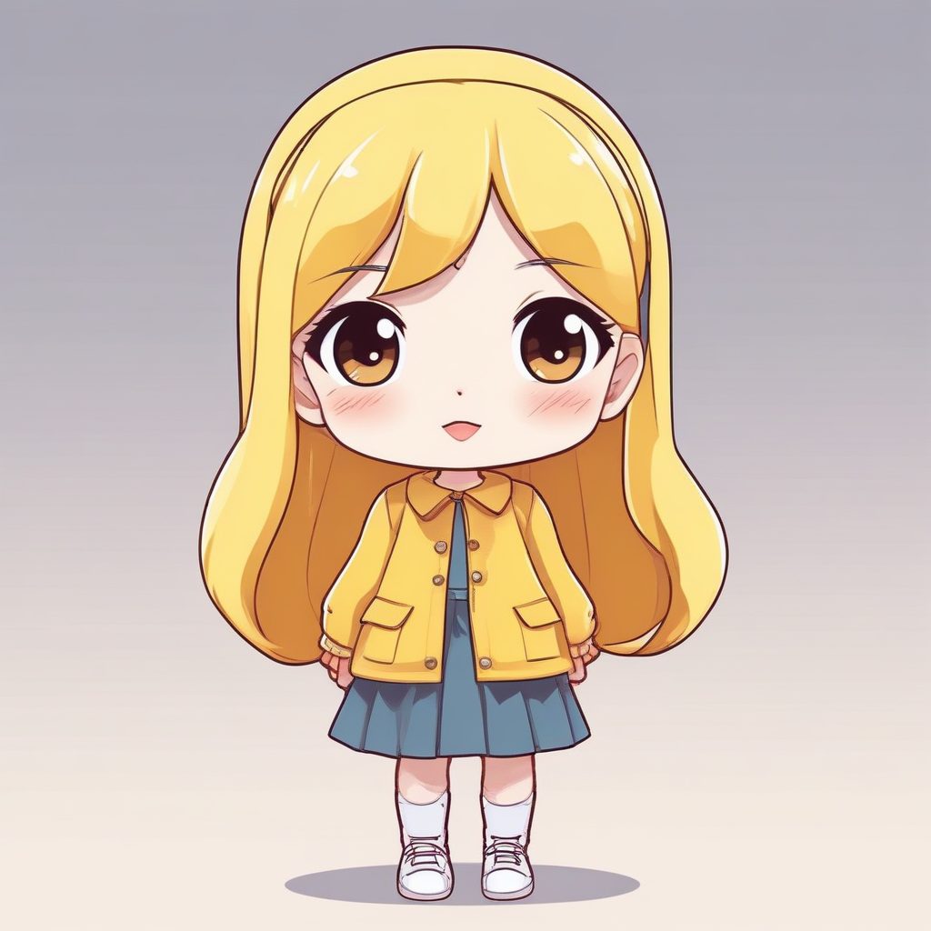 🍋超甜美A字裙Chibi少女！柠檬黄纯背景AI全身像生成