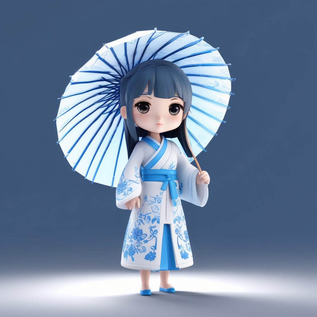 🌊治愈系壁纸！青花瓷配色Q版女孩，3D黏土风全身站姿，氛围感拉满！