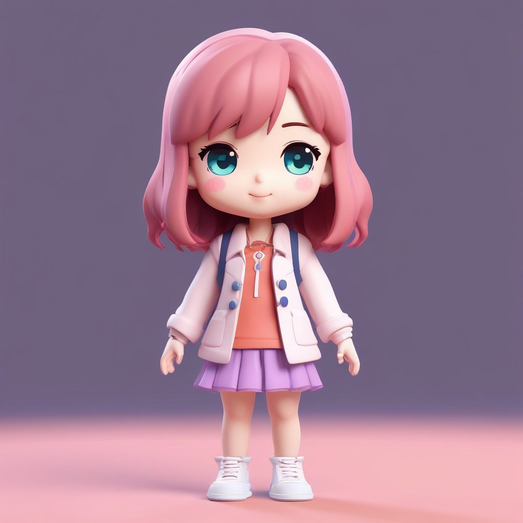 🍓盲盒限定！C4D粘土风Q版动漫女孩全身像生成，纯色背景头像壁纸万能适配