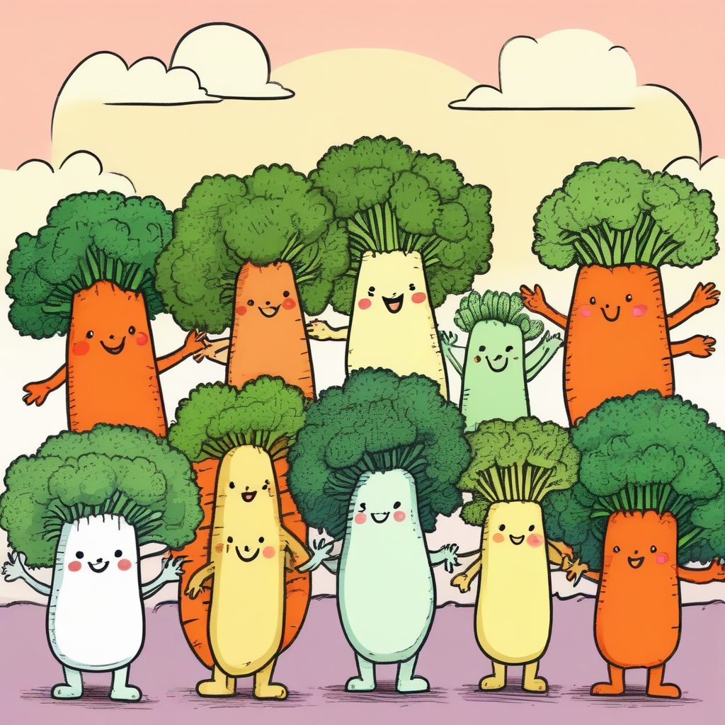 卡通蔬菜总动员：扁平可爱插画AI提示词（异想天开）