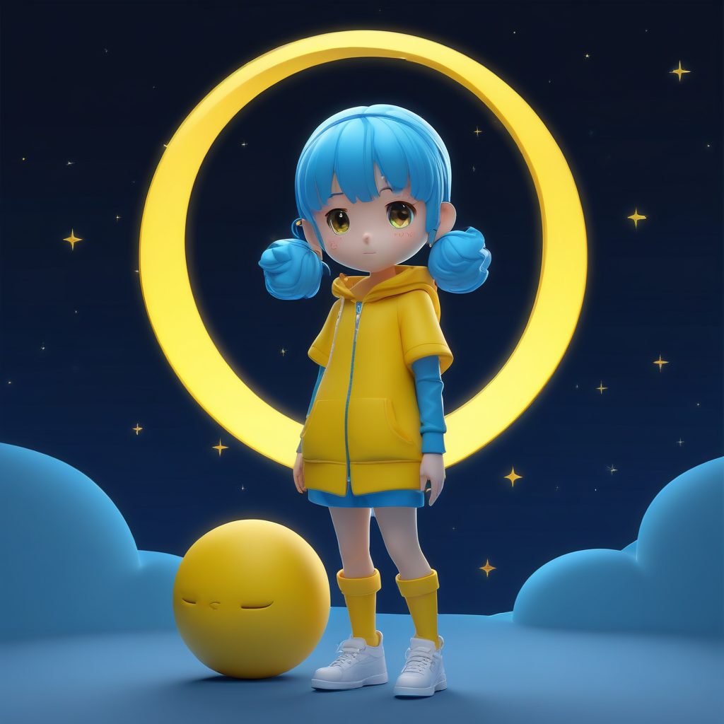 🌙月亮抱枕！治愈系C4D粘土Q版女孩抱着月亮睡觉全身像